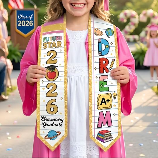 Custom Name Kid Graduation Stole, Grad Gift for Kids, Class of 2026 Kindergarten Stole, Kids Graduation Sash, Preschool Graduation Stole