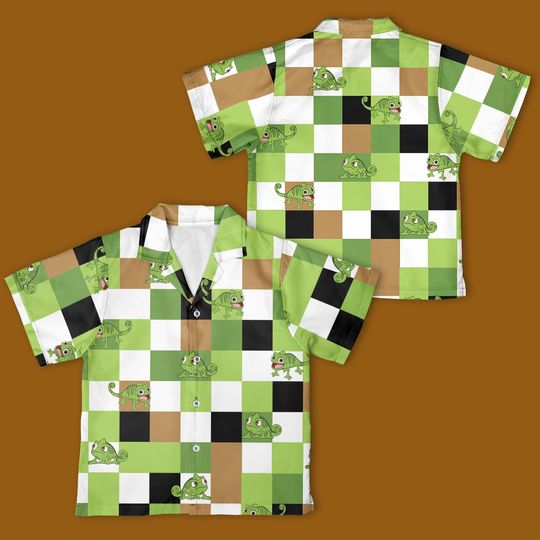 Disney Pascal Checkerboard Button Up Shirt, Pascal Tangled Button Down Shirt, Disney Pascal shirt, Pascal Rapunzel Disney Trip Outfits