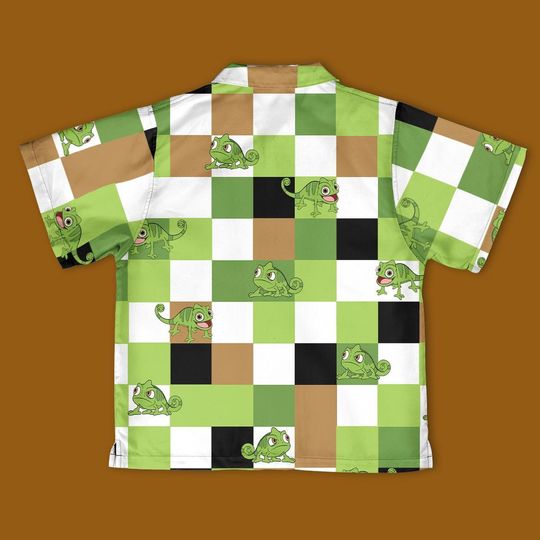 Disney Pascal Checkerboard Button Up Shirt, Pascal Tangled Button Down Shirt, Disney Pascal shirt, Pascal Rapunzel Disney Trip Outfits