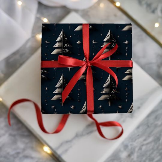 Christmas Tree Gift Wrapping Paper | Satin Finish, Eco-Friendly