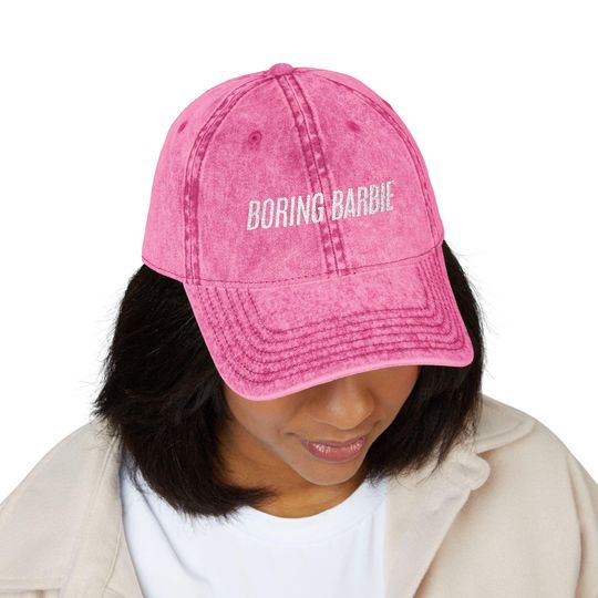 Washed Pink Boring Barbie Embroidered Dad Hat, Baseball Cap