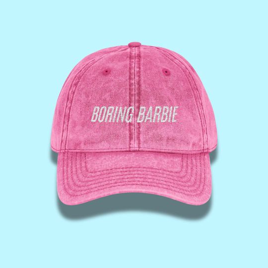 Washed Pink Boring Barbie Embroidered Dad Hat, Baseball Cap