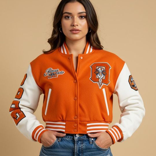 Printed Cropped Varsity Jacket , Street Style Jacket