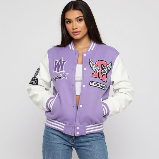 Printed Cropped Varsity Jacket , Street Style Jacket