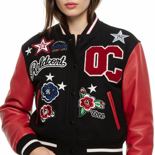 Printed Cropped Varsity Jacket , Street Style Jacket