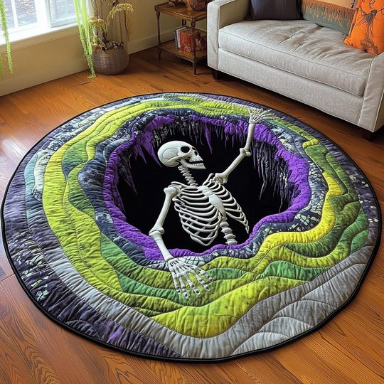 Dancing Skeleton 3D Illusion Rug  Spooky & Fun Halloween Decor
