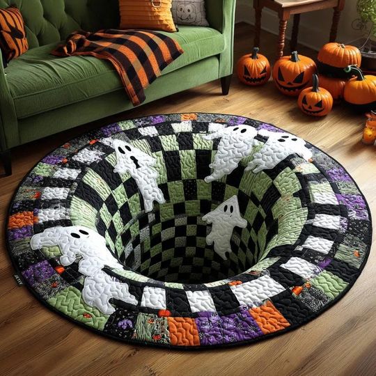 Haunted Whirl Quilted Round Mat, Halloween Fall Home Decor, Spooky Season Gift