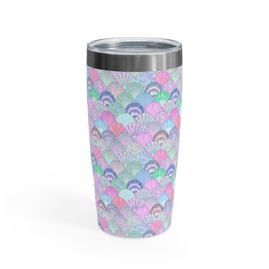 Purple Green Seashell Beach Ocean Ringneck Tumbler, 20oz