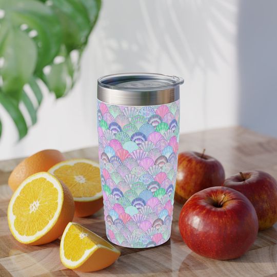 Purple Green Seashell Beach Ocean Ringneck Tumbler, 20oz