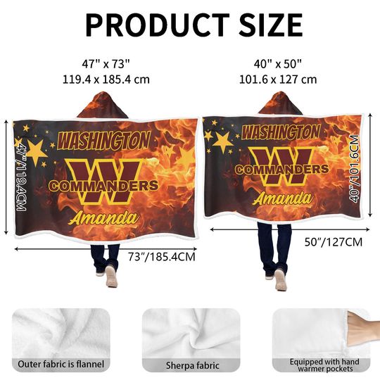 Washington Commanders Personalized Wearable Fleece Hooded Blanket