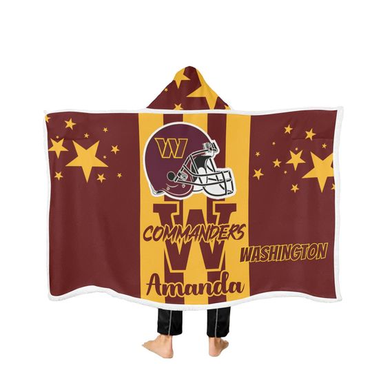 Washington Commanders Personalized Wearable Fleece Hooded Blanket