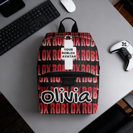 Personalized PU Leather Backpack with Custom Roblox Avatar & Name  Gamer Birthday Gift for Boys Girls Students