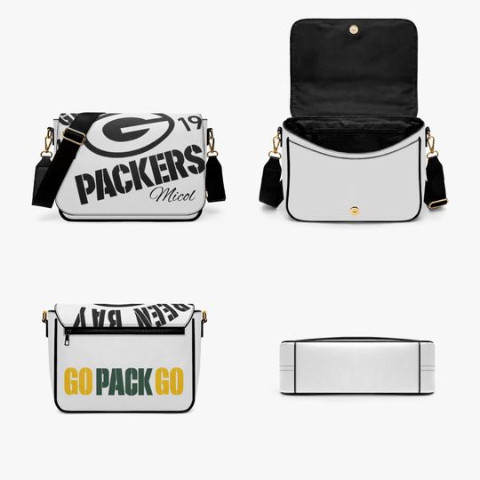 Personalized Packers Messenger Bag with Name, Custom Football Fan Crossbody, Green Bay Packers Gift for Him Her