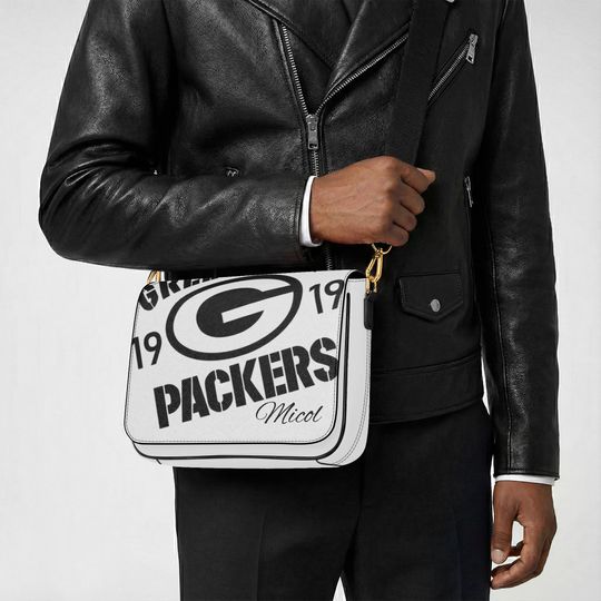 Personalized Packers Messenger Bag with Name, Custom Football Fan Crossbody, Green Bay Packers Gift for Him Her