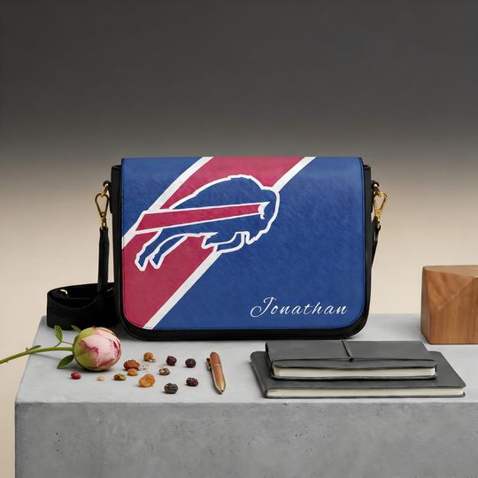 Custom Name Bills Leather Messenger Bag, Personalized Football Crossbody Bag for Buffalo Fans