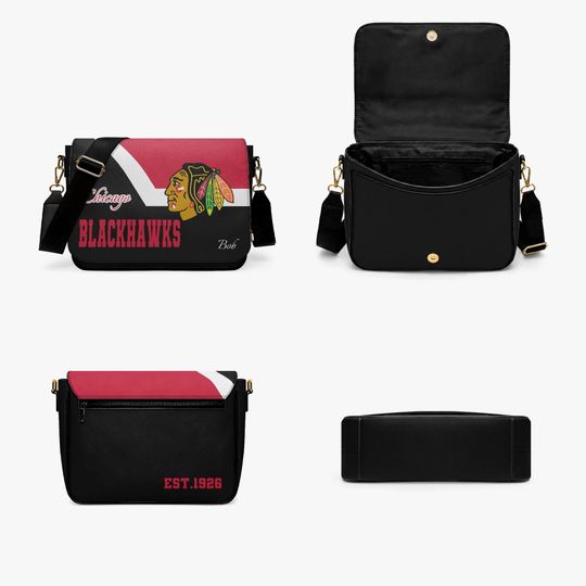 Personalized Chicago Blackhawks Messenger Bag, Custom Name Gift for True Fans