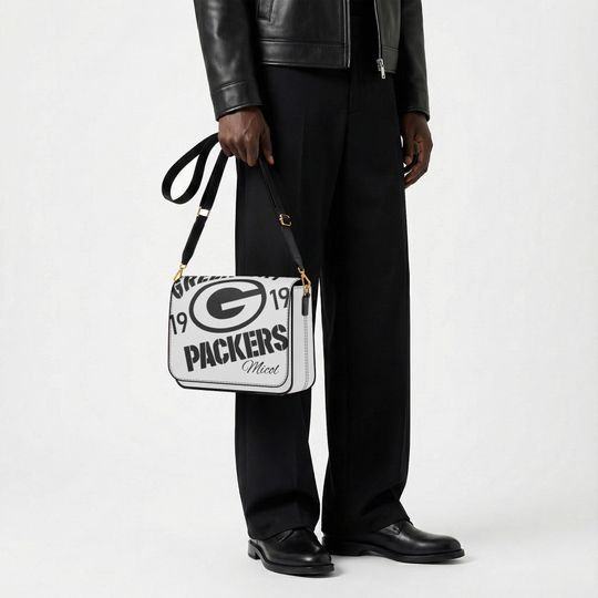 Personalized Packers Messenger Bag with Name, Custom Football Fan Crossbody, Green Bay Packers Gift for Him Her