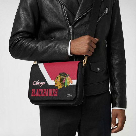 Personalized Chicago Blackhawks Messenger Bag, Custom Name Gift for True Fans