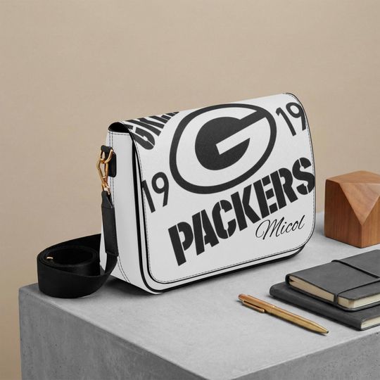 Personalized Packers Messenger Bag with Name, Custom Football Fan Crossbody, Green Bay Packers Gift for Him Her