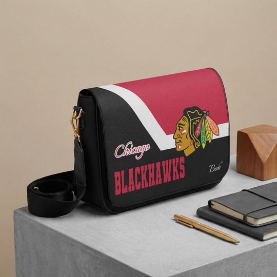 Personalized Chicago Blackhawks Messenger Bag, Custom Name Gift for True Fans