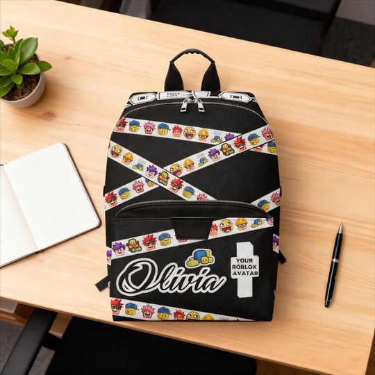 Custom Name Roblox Inspired Gamer Backpack  Personalized PU Leather Bag Gift for Kids, Teens, Boys, Girls