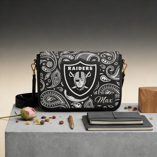 Personalized Raiders Messenger Bag with Custom Name Football Crossbody for Raiders Fans