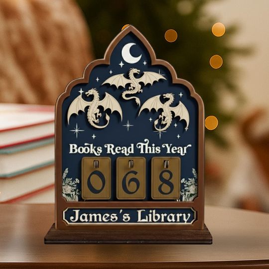 Dragon Book Tracker Sign, Custom Fantasy Reading Log Display, Books Read Counter
