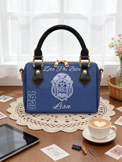 Zeta Phi Beta Leather Bag - Blue & White Sorority Purse - Valentine's Day gift