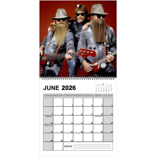 ZZ Top 2026 Wall Calendar, Rock Legends Photography