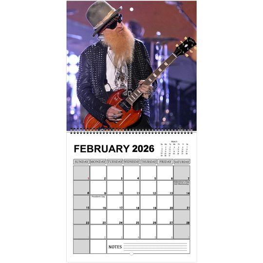 ZZ Top 2026 Wall Calendar, Rock Legends Photography