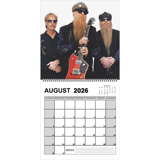 ZZ Top 2026 Wall Calendar, Rock Legends Photography