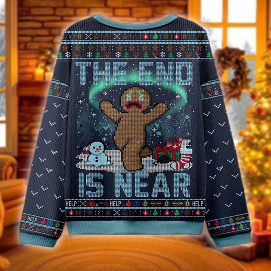 Funny Gingerbread Man Ugly Christmas Sweater, The End Is Near Jumper, Apocalypse Holiday Top, Xmas Party Gift