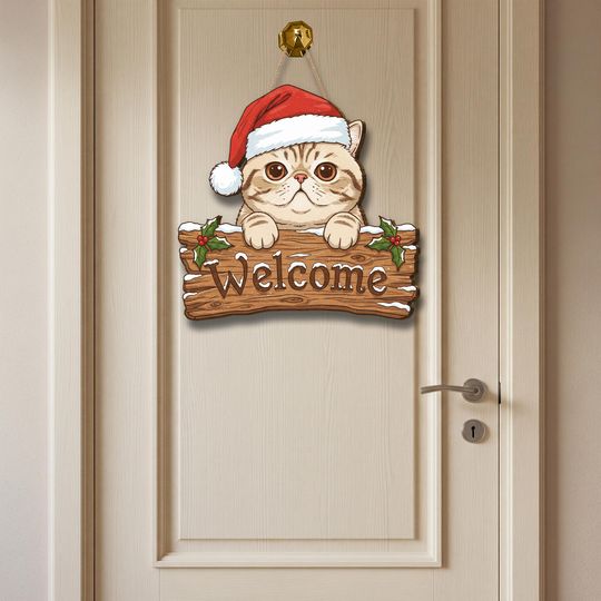 Exotic Shorthair Cat Christmas Welcome Wooden Sign Holiday Decor