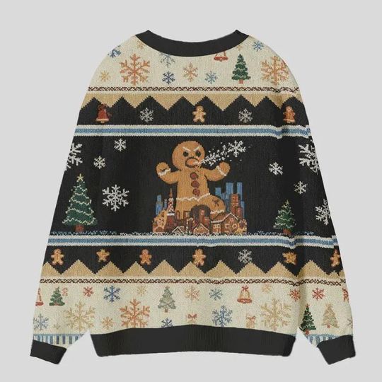 Gingerbread Monster Ugly Cardigan Sweater, Funny Gingerbread Xmas Sweater, Festive Winter Outfit for Men Women