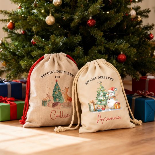 Personalized Santa Sacks, Christmas Stocking, Christmas Sacks With Name & Initial, Christmas Eve Gift Bag, Add Name Large Letter