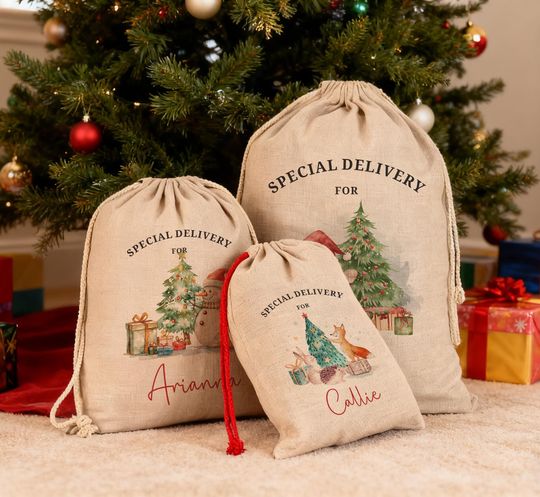 Personalized Santa Sacks, Christmas Stocking, Christmas Sacks With Name & Initial, Christmas Eve Gift Bag, Add Name Large Letter