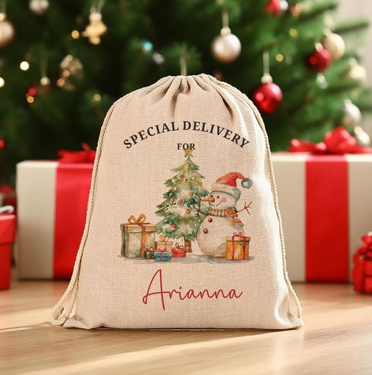 Personalized Santa Sacks, Christmas Stocking, Christmas Sacks With Name & Initial, Christmas Eve Gift Bag, Add Name Large Letter