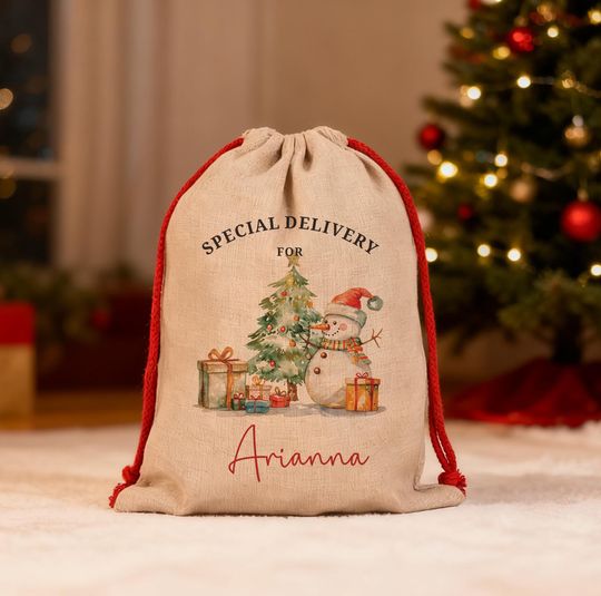 Personalized Santa Sacks, Christmas Stocking, Christmas Sacks With Name & Initial, Christmas Eve Gift Bag, Add Name Large Letter