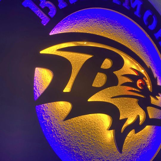 Baltimore Ravens LED Wall Sign: Black Composite Illuminated Sports Team Logo