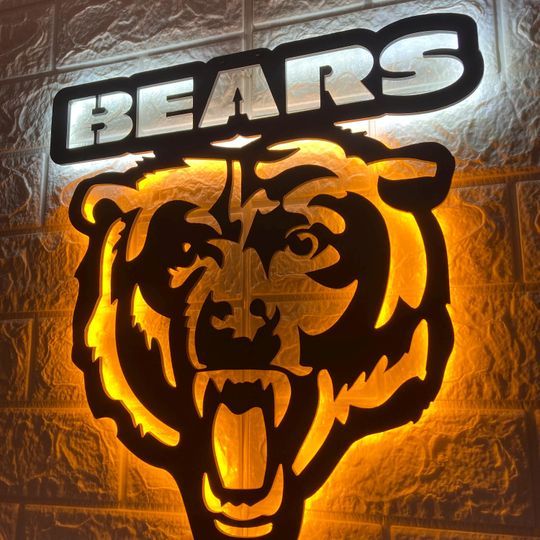 Chicago Bears LED Wall Sign: Black Composite Illuminated Sports Team Logo