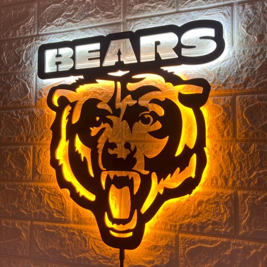 Chicago Bears LED Wall Sign: Black Composite Illuminated Sports Team Logo