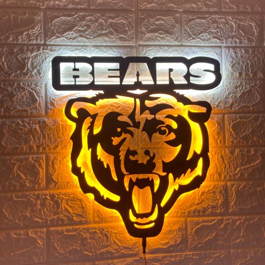 Chicago Bears LED Wall Sign: Black Composite Illuminated Sports Team Logo