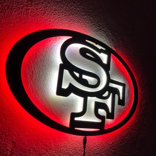 San Francisco 49ers LED Wall Sign: Black Composite Illuminated Sports Team Logo