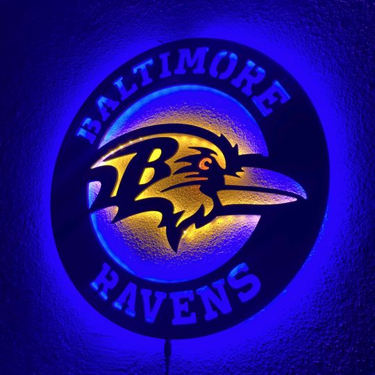 Baltimore Ravens LED Wall Sign: Black Composite Illuminated Sports Team Logo