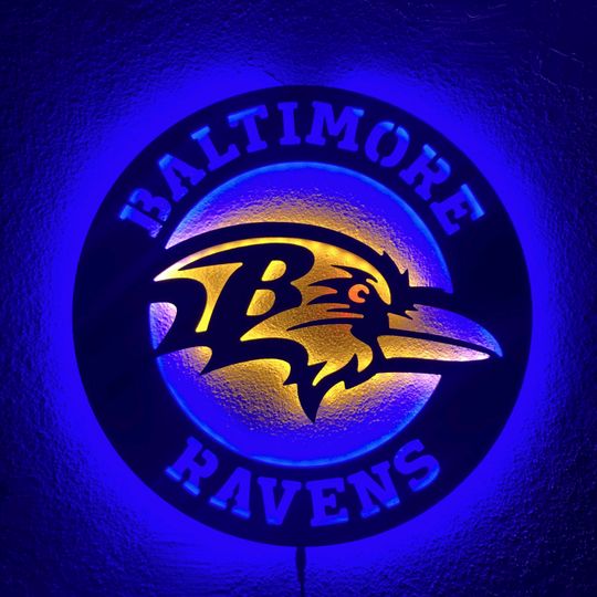 Baltimore Ravens LED Wall Sign: Black Composite Illuminated Sports Team Logo