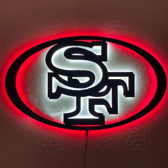 San Francisco 49ers LED Wall Sign: Black Composite Illuminated Sports Team Logo