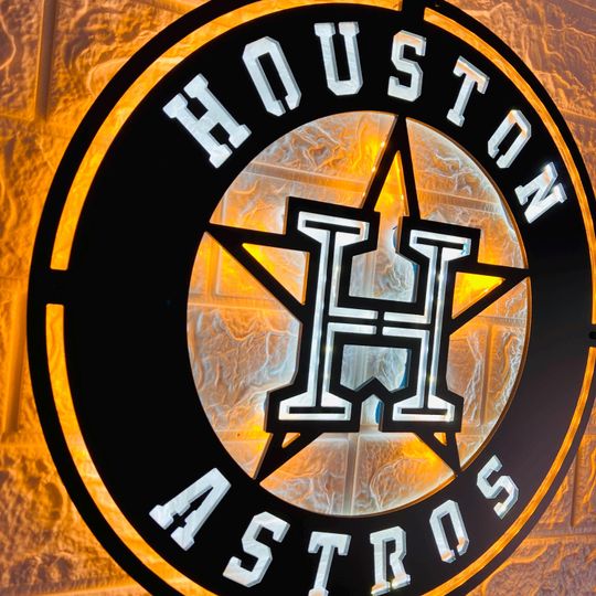 Custom Astros LED Wall Sign: Black Composite Illuminated Baseball Team Logo