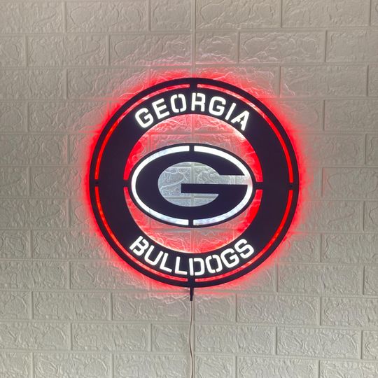 GA bulldogs LED Wall Sign: Black Composite Illuminated Sports Team Logo