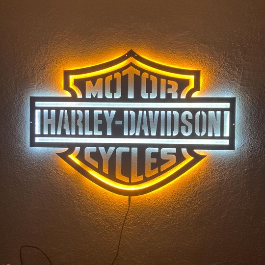 Motorcycle LED Sign: Black Composite Illuminated Garage Decor