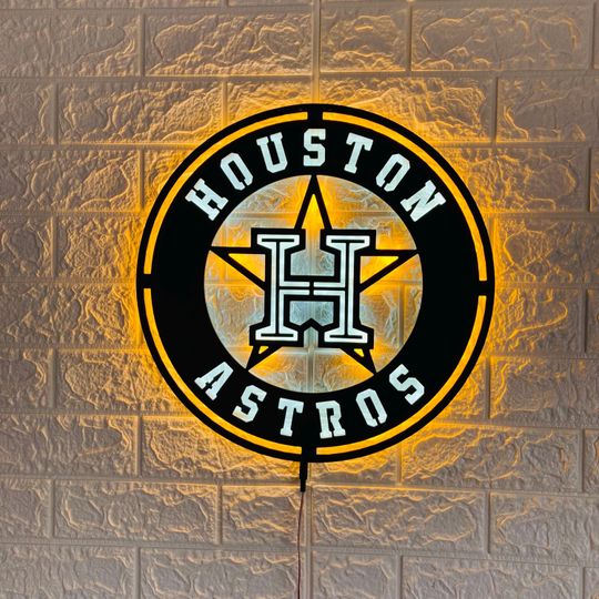 Custom Astros LED Wall Sign: Black Composite Illuminated Baseball Team Logo